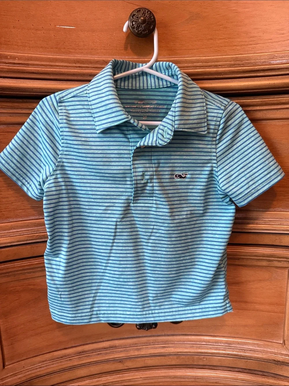 Vineyard Vines Boys Aqua and Navy Striped Polo